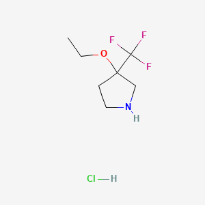 molecular formula C7H13ClF3NO B8256651 3-Ethoxy-3-(trifluoromethyl)pyrrolidine;hydrochloride 