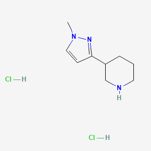 molecular formula C9H17Cl2N3 B8256674 3-(1-Methylpyrazol-3-yl)piperidine;dihydrochloride 