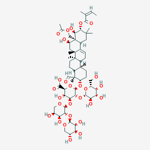 molecular formula C59H90O27 B8257582 beta-D-Glucopyranosiduronic acid, (3beta,4alpha,16alpha,21beta,22alpha)-28-(acetyloxy)-16,22-dihydroxy-21-[[(2Z)-2-methyl-1-oxo-2-buten-1-yl]oxy]-23-oxoolean-12-en-3-yl O-beta-D-galactopyranosyl-(1-->2)-O-[O-beta-D-xylopyranosyl-(1-->2)-alpha-L-arabinopyranosyl-(1-->3)]- CAS No. 220114-30-7