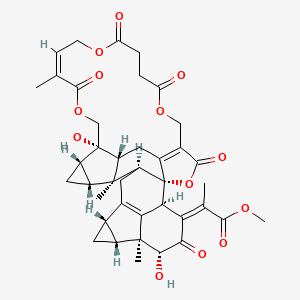 molecular formula C40H44O13 B8257608 methyl (2Z)-2-[(1S,13Z,18S,19S,21R,22S,23S,26S,28R,29S,30R,33R,36R)-18,30-dihydroxy-14,22,29-trimethyl-3,7,10,15,31-pentaoxo-2,6,11,16-tetraoxanonacyclo[16.15.3.125,29.01,23.04,34.019,21.022,36.026,28.033,37]heptatriaconta-4(34),13,25(37)-trien-32-ylidene]propanoate 