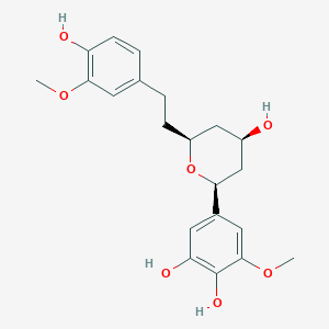 molecular formula C21H26O7 B8257632 1,2-Benzenediol, 3-methoxy-5-[tetrahydro-4-hydroxy-6-[2-(4-hydroxy-3-methoxyphenyl)ethyl]-2H-pyran-2-yl]-, (2alpha,4alpha,6alpha)-(-)- CAS No. 182227-93-6