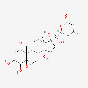 molecular formula C28H40O9 B8257720 15-[1-(4,5-Dimethyl-6-oxo-2,3-dihydropyran-2-yl)-1-hydroxyethyl]-5,6,12,15-tetrahydroxy-2,16-dimethyl-8-oxapentacyclo[9.7.0.02,7.07,9.012,16]octadecan-3-one 