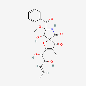 molecular formula C21H23NO8 B8257738 8-benzoyl-2-[(E)-1,2-dihydroxypent-3-enyl]-9-hydroxy-8-methoxy-3-methyl-1-oxa-7-azaspiro[4.4]non-2-ene-4,6-dione 