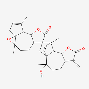 molecular formula C30H36O6 B8257829 2'-Hydroxy-2',3,11',12-tetramethyl-6'-methylidenespiro[2,9-dioxatetracyclo[9.3.0.01,3.06,10]tetradec-12-ene-7,15'-8-oxatetracyclo[9.2.2.01,10.05,9]pentadec-12-ene]-7',8-dione 