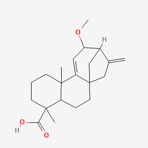 molecular formula C21H30O3 B8257836 12-Methoxy-5,9-dimethyl-14-methylidenetetracyclo[11.2.1.01,10.04,9]hexadec-10-ene-5-carboxylic acid 