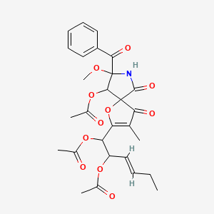 molecular formula C28H31NO11 B8257864 [8-benzoyl-2-[(E)-1,2-diacetyloxyhex-3-enyl]-8-methoxy-3-methyl-4,6-dioxo-1-oxa-7-azaspiro[4.4]non-2-en-9-yl] acetate 