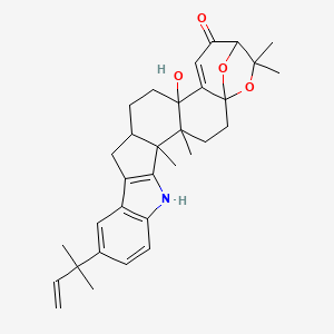 molecular formula C32H39NO4 B8257886 19-Hydroxy-4,5,24,24-tetramethyl-11-(2-methylbut-3-en-2-yl)-25,26-dioxa-7-azaheptacyclo[21.2.1.01,20.04,19.05,16.06,14.08,13]hexacosa-6(14),8(13),9,11,20-pentaen-22-one 