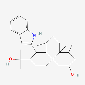 molecular formula C28H41NO2 B8257917 9-(2-hydroxypropan-2-yl)-8-(1H-indol-2-yl)-4,4a,7-trimethyl-1,2,3,4,5,6,7,7a,8,9,10,11-dodecahydrobenzo[j]naphthalen-2-ol 