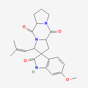 molecular formula C22H25N3O4 B8257919 6'-methoxy-6-(2-methylprop-1-enyl)spiro[1,7-diazatricyclo[7.3.0.03,7]dodecane-5,3'-1H-indole]-2,2',8-trione 