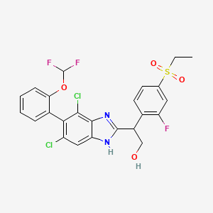 molecular formula C24H19Cl2F3N2O4S B8258319 2-[4,6-dichloro-5-[2-(difluoromethoxy)phenyl]-1H-benzimidazol-2-yl]-2-(4-ethylsulfonyl-2-fluorophenyl)ethanol 