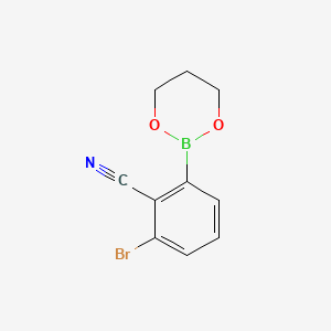 molecular formula C10H9BBrNO2 B8258519 2-Bromo-6-(1,3,2-dioxaborinan-2-yl)benzonitrile 