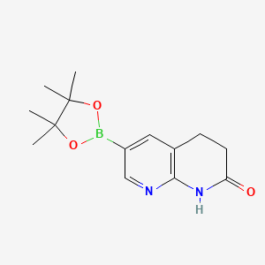 molecular formula C14H19BN2O3 B8258558 6-(4,4,5,5-Tetramethyl-1,3,2-dioxaborolan-2-yl)-3,4-dihydro-1,8-naphthyridin-2(1H)-one 