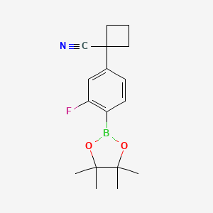 molecular formula C17H21BFNO2 B8258575 1-(3-Fluoro-4-(4,4,5,5-tetramethyl-1,3,2-dioxaborolan-2-yl)phenyl)cyclobutane-1-carbonitrile 