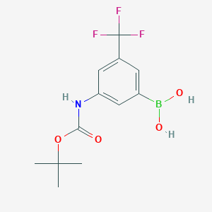 molecular formula C12H15BF3NO4 B8258606 5-Trifluoromethyl-3-(tert-butyl-oxycarbonyl)amino-phenylboronic acid 