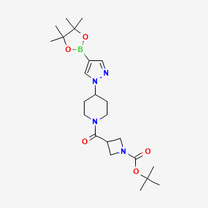 molecular formula C23H37BN4O5 B8258793 tert-Butyl 3-(4-(4-(4,4,5,5-tetramethyl-1,3,2-dioxaborolan-2-yl)-1H-pyrazol-1-yl)piperidine-1-carbonyl)azetidine-1-carboxylate 