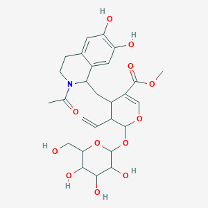 molecular formula C27H35NO12 B8258969 methyl 4-[(2-acetyl-6,7-dihydroxy-3,4-dihydro-1H-isoquinolin-1-yl)methyl]-3-ethenyl-2-[3,4,5-trihydroxy-6-(hydroxymethyl)oxan-2-yl]oxy-3,4-dihydro-2H-pyran-5-carboxylate 