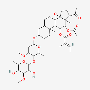 molecular formula C42H64O14 B8258989 [6-acetyl-8-acetyloxy-14-[5-(3,5-dihydroxy-4-methoxy-6-methyloxan-2-yl)oxy-4-methoxy-6-methyloxan-2-yl]oxy-7,11-dimethyl-2-oxapentacyclo[8.8.0.01,3.03,7.011,16]octadecan-9-yl] (E)-2-methylbut-2-enoate 