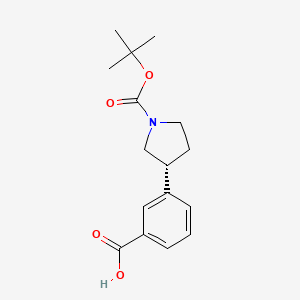 molecular formula C16H21NO4 B8259186 (r)-3-(1-(Tert-butoxycarbonyl)pyrrolidin-3-yl)benzoic acid 