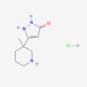 molecular formula C9H16ClN3O B8259351 5-(3-Methylpiperidin-3-yl)-1H-pyrazol-3(2H)-one hydrochloride 
