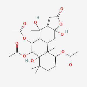 molecular formula C26H36O11 B8259448 (5,6-Diacetyloxy-4a,7,10a-trihydroxy-4,4,7,11b-tetramethyl-9-oxo-1,2,3,5,6,6a,11,11a-octahydronaphtho[2,1-f][1]benzofuran-1-yl) acetate 