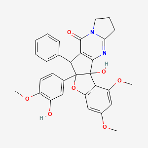 molecular formula C31H28N2O7 B8259480 2-Hydroxy-10-(3-hydroxy-4-methoxyphenyl)-4,6-dimethoxy-11-phenyl-9-oxa-14,19-diazapentacyclo[10.7.0.02,10.03,8.014,18]nonadeca-1(12),3(8),4,6,18-pentaen-13-one 