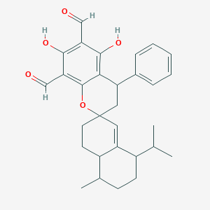 molecular formula C30H34O5 B8259483 5',7'-dihydroxy-4-methyl-4'-phenyl-1-propan-2-ylspiro[2,3,4,4a,5,6-hexahydro-1H-naphthalene-7,2'-3,4-dihydrochromene]-6',8'-dicarbaldehyde 