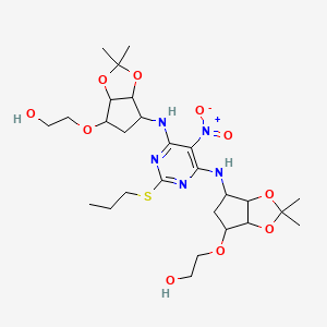 molecular formula C27H43N5O10S B8259488 2-[[6-[[6-[[4-(2-hydroxyethoxy)-2,2-dimethyl-4,5,6,6a-tetrahydro-3aH-cyclopenta[d][1,3]dioxol-6-yl]amino]-5-nitro-2-propylsulfanylpyrimidin-4-yl]amino]-2,2-dimethyl-4,5,6,6a-tetrahydro-3aH-cyclopenta[d][1,3]dioxol-4-yl]oxy]ethanol 