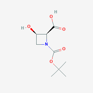 molecular formula C9H15NO5 B8259521 (2S,3R)-3-hydroxy-1-[(2-methylpropan-2-yl)oxycarbonyl]azetidine-2-carboxylic acid 