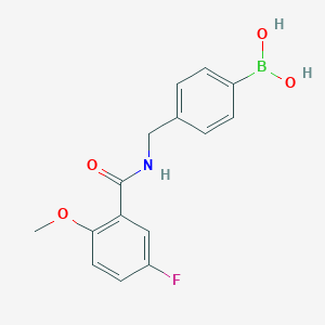 molecular formula C15H15BFNO4 B8259599 (4-((5-Fluoro-2-methoxybenzamido)methyl)phenyl)boronic acid 