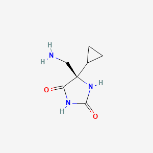molecular formula C7H11N3O2 B8259616 (R)-5-(Aminomethyl)-5-cyclopropylimidazolidine-2,4-dione 