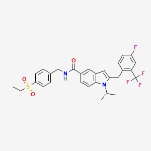 molecular formula C29H28F4N2O3S B8259675 N-[(4-ethylsulfonylphenyl)methyl]-2-[[4-fluoro-2-(trifluoromethyl)phenyl]methyl]-1-propan-2-ylindole-5-carboxamide 