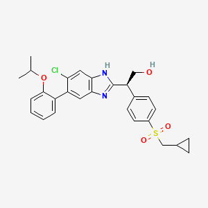 molecular formula C28H29ClN2O4S B8259697 (2S)-2-[6-chloro-5-(2-propan-2-yloxyphenyl)-1H-benzimidazol-2-yl]-2-[4-(cyclopropylmethylsulfonyl)phenyl]ethanol 