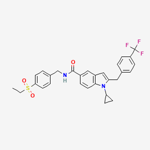 molecular formula C29H27F3N2O3S B8259726 1-cyclopropyl-N-(4-(ethylsulfonyl)benzyl)-2-(4-(trifluoromethyl)benzyl)-1H-indole-5-carboxamide 