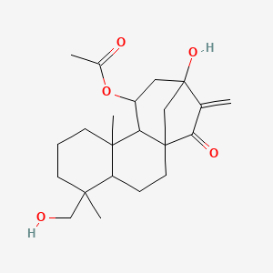 molecular formula C22H32O5 B8260275 [13-Hydroxy-5-(hydroxymethyl)-5,9-dimethyl-14-methylidene-15-oxo-11-tetracyclo[11.2.1.01,10.04,9]hexadecanyl] acetate 
