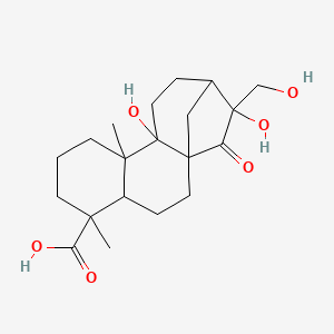 molecular formula C20H30O6 B8260304 10,14-Dihydroxy-14-(hydroxymethyl)-5,9-dimethyl-15-oxotetracyclo[11.2.1.01,10.04,9]hexadecane-5-carboxylic acid 