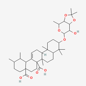 molecular formula C39H60O9 B8260444 10-[(7-hydroxy-2,2,4-trimethyl-4,6,7,7a-tetrahydro-3aH-[1,3]dioxolo[4,5-c]pyran-6-yl)oxy]-1,2,6b,9,9,12a-hexamethyl-2,3,4,5,6,6a,7,8,8a,10,11,12,13,14b-tetradecahydro-1H-picene-4a,6a-dicarboxylic acid 