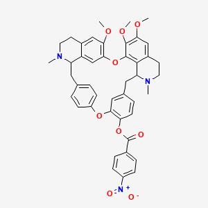 molecular formula C44H43N3O9 B8260618 (20,21,25-Trimethoxy-15,30-dimethyl-7,23-dioxa-15,30-diazaheptacyclo[22.6.2.23,6.18,12.114,18.027,31.022,33]hexatriaconta-3(36),4,6(35),8,10,12(34),18,20,22(33),24,26,31-dodecaen-9-yl) 4-nitrobenzoate 