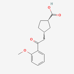 molecular formula C15H18O4 B8260648 cis-3-[2-(2-Methoxyphenyl)-2-oxoethyl]-cyclopentane-1-carboxylic acid 