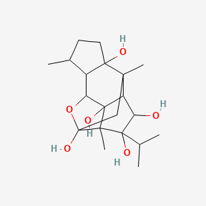 molecular formula C20H32O6 B8261152 3,7,10-Trimethyl-11-propan-2-yl-15-oxapentacyclo[7.5.1.02,6.07,13.010,14]pentadecane-6,9,11,12,14-pentol 