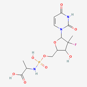 molecular formula C13H19FN3O9P B8261235 2-[[[5-(2,4-Dioxopyrimidin-1-yl)-4-fluoro-3-hydroxy-4-methyloxolan-2-yl]methoxy-hydroxyphosphoryl]amino]propanoic acid 