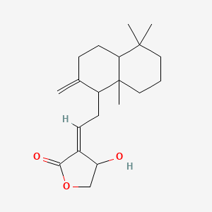 molecular formula C20H30O3 B8261276 (3E)-3-[2-(5,5,8a-trimethyl-2-methylidene-3,4,4a,6,7,8-hexahydro-1H-naphthalen-1-yl)ethylidene]-4-hydroxyoxolan-2-one 