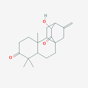 molecular formula C20H28O3 B8261319 13-Hydroxy-5,5,9-trimethyl-16-methylidenetetracyclo[10.2.2.01,10.04,9]hexadecane-6,14-dione 