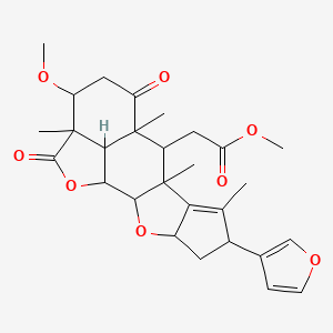 molecular formula C28H34O8 B8261337 Methyl 2-[6-(furan-3-yl)-14-methoxy-7,9,11,15-tetramethyl-12,16-dioxo-3,17-dioxapentacyclo[9.6.1.02,9.04,8.015,18]octadec-7-en-10-yl]acetate 