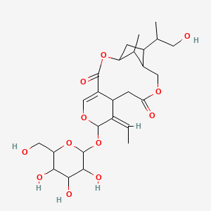 molecular formula C26H38O12 B8261371 (8Z)-8-ethylidene-15-(1-hydroxypropan-2-yl)-17-methyl-7-[3,4,5-trihydroxy-6-(hydroxymethyl)oxan-2-yl]oxy-2,6,12-trioxatricyclo[12.2.1.04,9]heptadec-4-ene-3,11-dione 