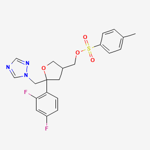 molecular formula C21H21F2N3O4S B8261412 (5-((1H-1,2,4-triazol-1-yl)Methyl)-5-(2,4-difluorophenyl)tetrahydrofuran-3-yl)Methyl 4-Methylbenzenesulfonate 