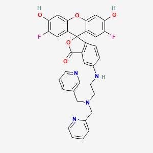 molecular formula C34H26F2N4O5 B8261635 2',7'-Difluoro-3',6'-dihydroxy-6-[2-[pyridin-2-ylmethyl(pyridin-3-ylmethyl)amino]ethylamino]spiro[2-benzofuran-3,9'-xanthene]-1-one 