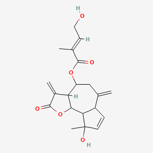 molecular formula C20H24O6 B8261699 (9-hydroxy-9-methyl-3,6-dimethylidene-2-oxo-3a,4,5,6a,9a,9b-hexahydroazuleno[4,5-b]furan-4-yl) (E)-4-hydroxy-2-methylbut-2-enoate 