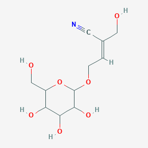 molecular formula C11H17NO7 B8261899 (E)-2-(hydroxymethyl)-4-[3,4,5-trihydroxy-6-(hydroxymethyl)oxan-2-yl]oxybut-2-enenitrile 