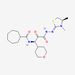 molecular formula C21H34N4O4S B8262181 N-[(1R)-3-[(2Z)-2-[(4R)-3,4-dimethyl-1,3-thiazolidin-2-ylidene]hydrazinyl]-1-(oxan-4-yl)-2,3-dioxopropyl]cycloheptanecarboxamide 