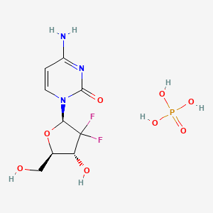 molecular formula C9H14F2N3O8P B8262190 4-amino-1-[(2R,4R,5R)-3,3-difluoro-4-hydroxy-5-(hydroxymethyl)oxolan-2-yl]pyrimidin-2-one;phosphoric acid 